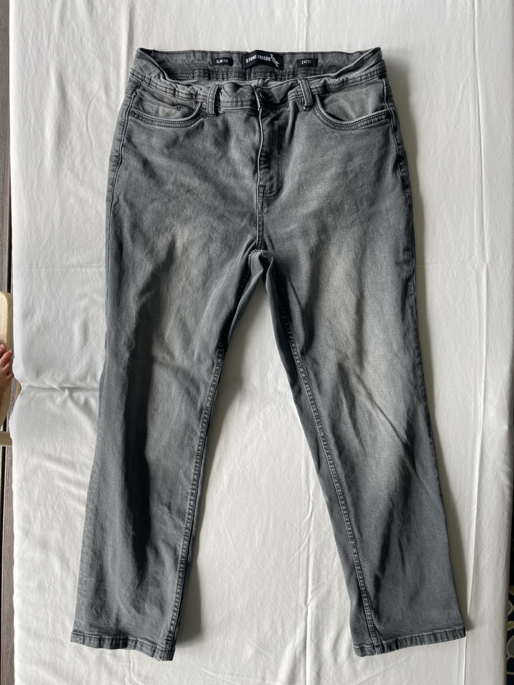 Stone Falcon Mens Slim Fit Grey Acid Wash Stretch Denim Jeans 34x30